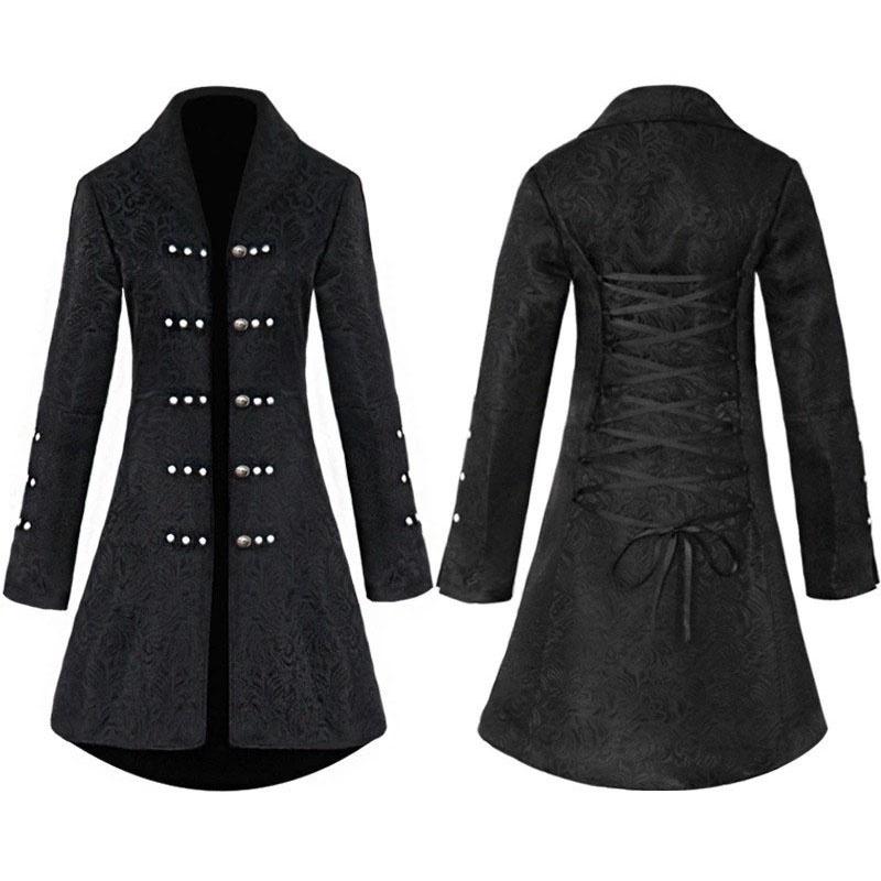 Women Jacquard Retro Gothic Steampunk Long Tailcoat Coat Jacket Cosplay Uniform