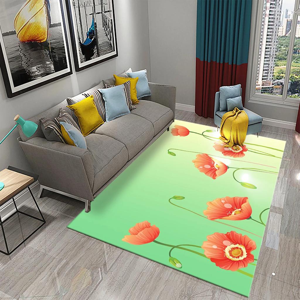 3D Rote Mohnblumen Teppich Romantisches Blumenmeer Teppiche Fußmatte für Badezimmer Küche Eingangsteppiche Schlafzimmer Wohnzimmer Dekor Bereichsteppich