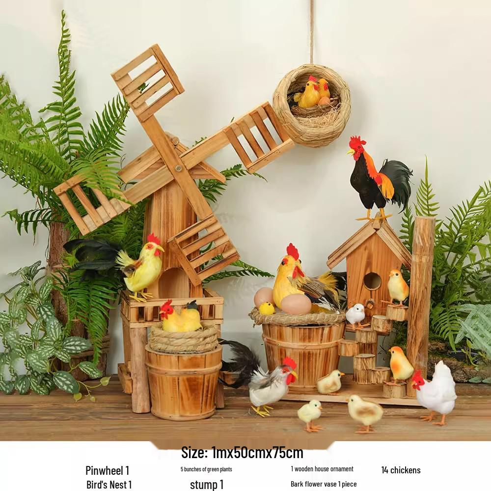 Porcelain Hen and Rooster Feather Ornament for Display and Photography Prop