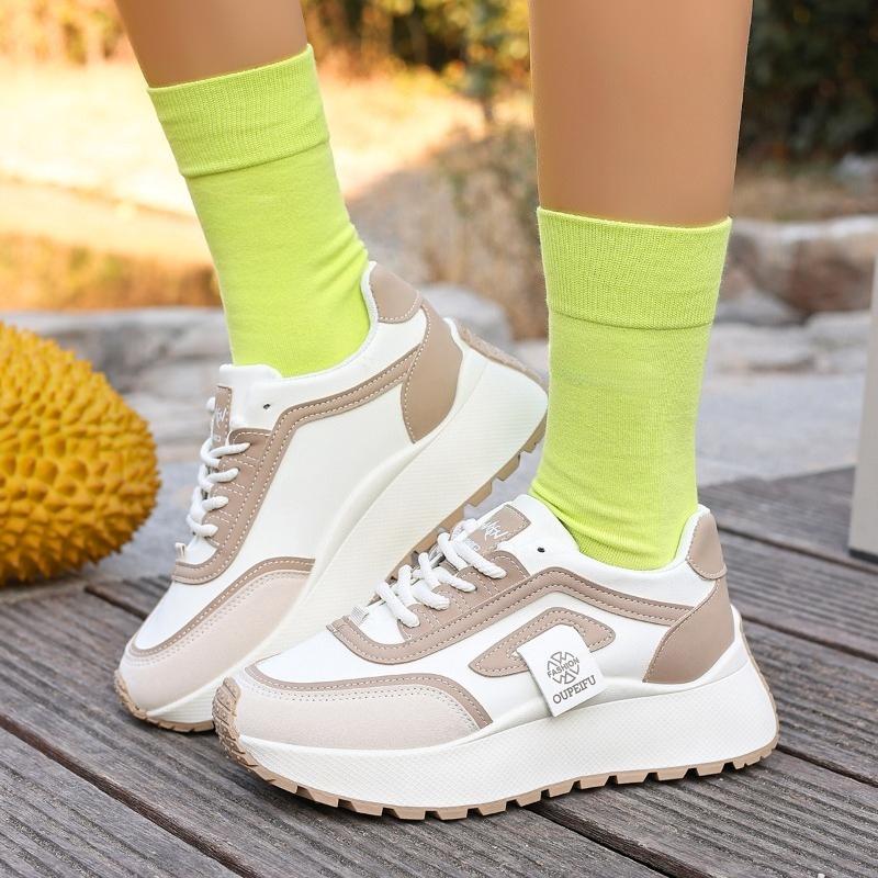 Fashion 2025 Spring New Style Breathable White Casual Shoes Women's Low Top Board Shoes Thick Shoes