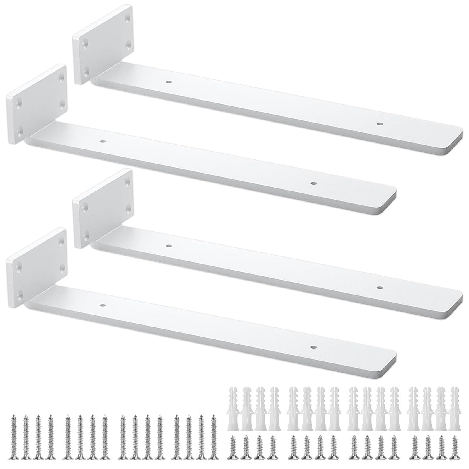 

HIMOMO Concealed Shelf Brackets, 30cm, Set of 4, 5mm Thick, Maximum Load 90KG, Sturdy Iron Brackets, Discreet L-shaped Brackets, Shelf Reinforcement,