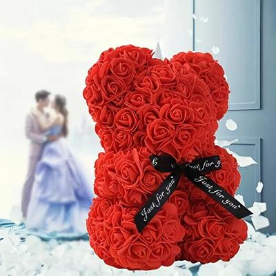 Rose Bear 25cm Flower Bear Artificial Foam Bear for Valentine's Day Anniversary Wedding Christmas Birthday Party Gift