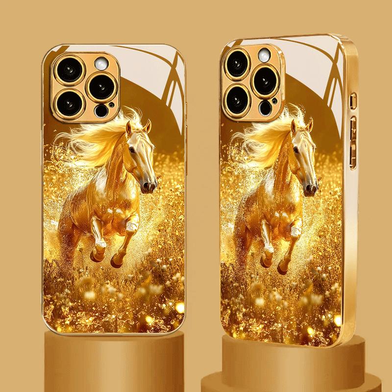 The New Running Horse Pattern Glass Phone Case Is Suitable for iPhone 17 16 15 14 13 12 11 Pro/Max/Plus Anti Drop and Shockproof