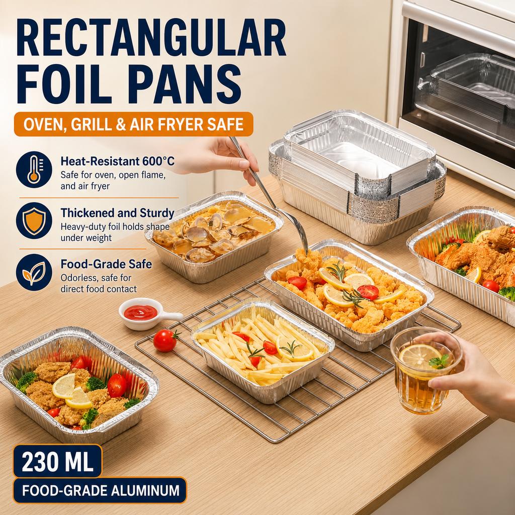Thickened Rectangular Aluminum Foil Container, Heat-Resistant for Oven, Grill, and Air Fryer, Multiple Lid Options