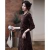 DEMANNA French Style Velvet Ruched A-Line Dress
