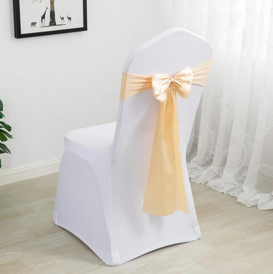

Pink Colour Wedding Decoration Spandex Chair Sashes Ready Made Bow Tie Stretch Chair Knot Hotel Birthday Party Holiday Festival 17*275CM шампанського