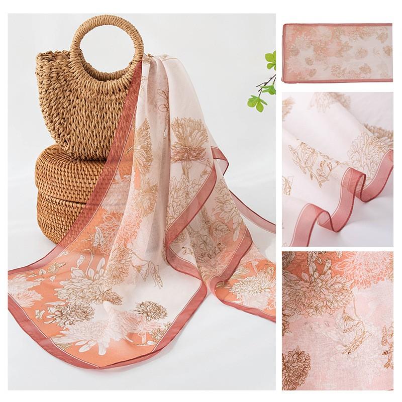 Long Silk Scarf Women Thin Lightweight Printed Shawl Elegant Daily Wear