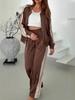2025 Spring & Autumn Fashion Solid Color Splicing Jacket & Wide-Leg Long Pants Set