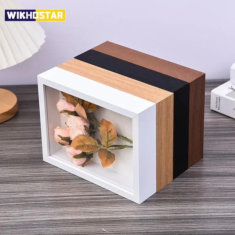 Jednoduchý Stereo Dutý 3cm Masivní Dřevo Sušené Květiny Fotorámeček Ozdoba Kreativní Ručně vyráběné DIY Ozdoba ze Sušených Květin Obrázek