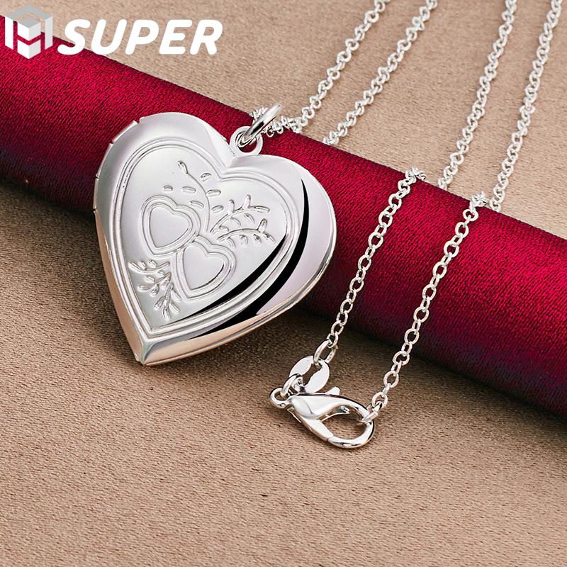 925 Sterling Silver 18palcový hadí řetízek Love Heart Fotorámeček Náhrdelník Šperky