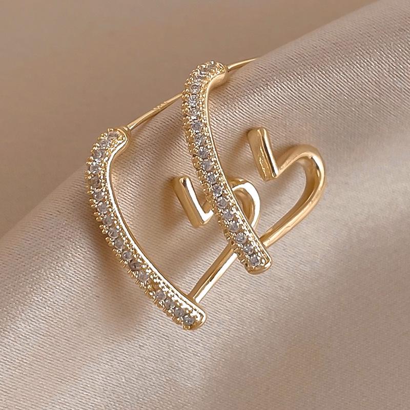 Elegant Zircon Heart Hoops: Gold-Plated Silver Earrings for Women