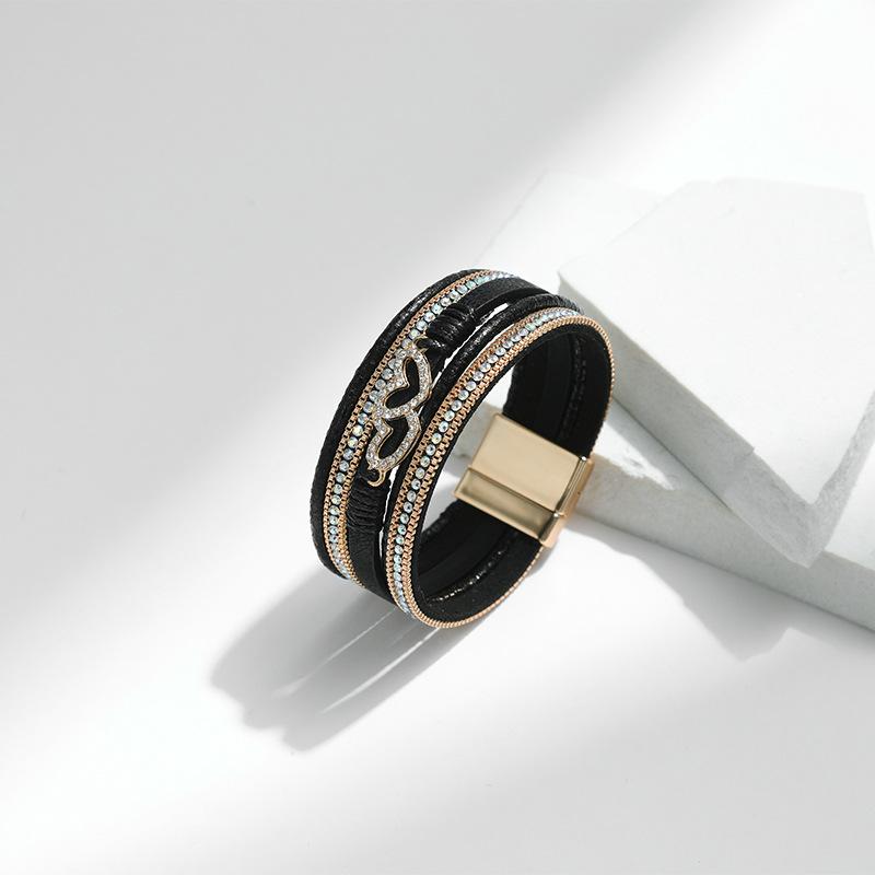 Bohem Kalp Aksesuarları Çok Katmanlı Deri Kadın Bilekliği Klasik Mıknatıslı Tokalı Bilezik