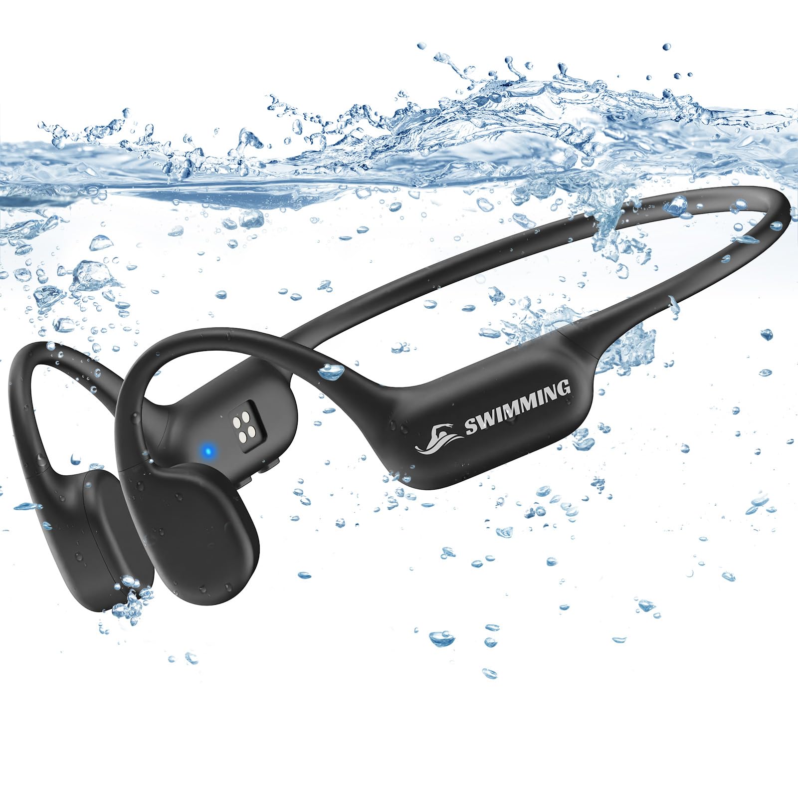 

Bone Conduction IP68 Bluetooth 32GB Up to Wireless Headphones with 8 Hours of Playtime and Compatible with Swim Caps and Black Earphones, Waterproof,