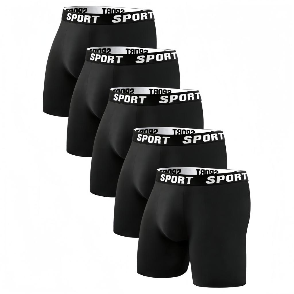 Herren 5er-Pack Lange Sport-Boxershorts für Laufen & Fitness