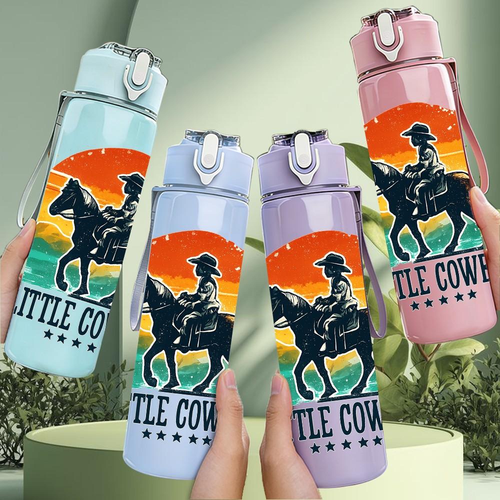 1PC Little Cowboy Horse Sunset 750ml Color Plastic Sports Water Bottle Leakproof Flip Straw Lid Suitable for Sports Office Home Use