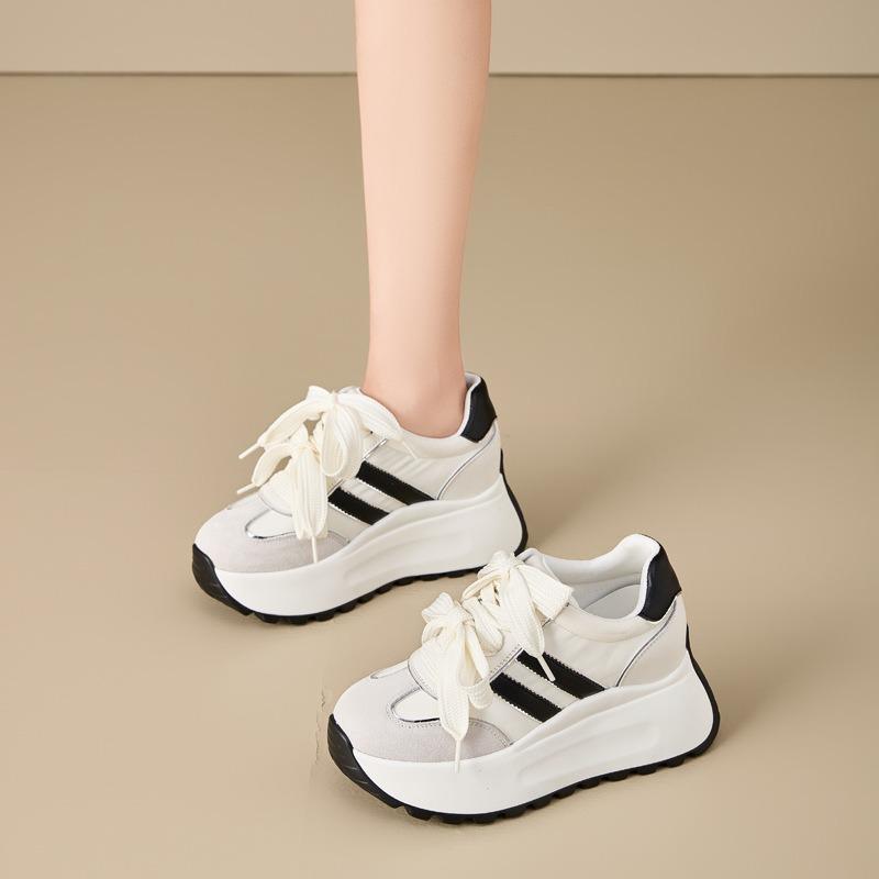 Inner Height Increase Women's Lightweight Spring and Summer New Retro Color Matching Thick Bottom Casual Genuine