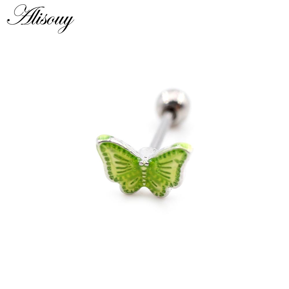 Alisouy 2PCS Butterfly Resin Zircon Ball Stainless Steel Women Men Ear Stud Earrings Cartilage Tragus Helix Pierceing Jewelry