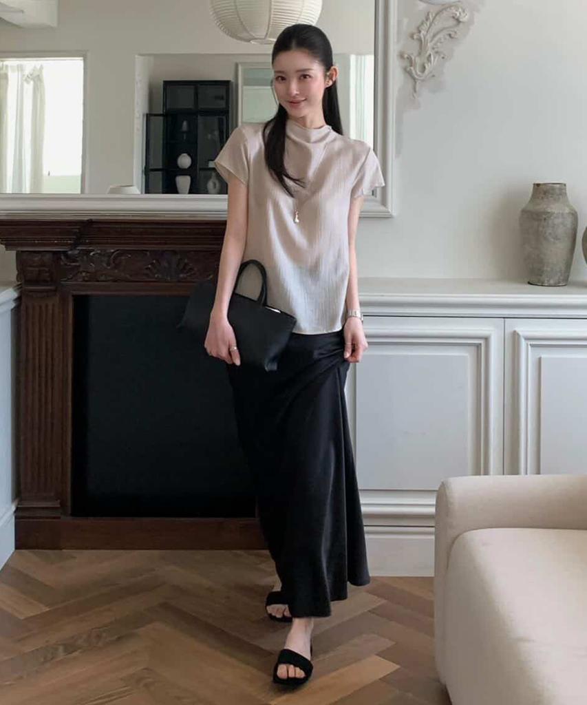Yeoppe Satin Long Skirt_Black
