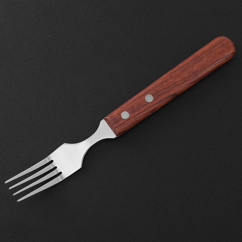 

Бытовые столовые приборы с деревянной ручкой, нож для стейка и вилка, набор столовых приборов из нержавеющей стали для западной кухни, набор из трех предметов: нож, вилка, ложка