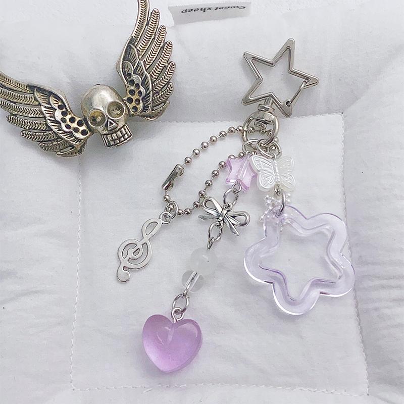 Cute Simple Star Heart Bow Keychain Pendant For Women Girls Car Key Ring Exquisite Backpack Decoration Accessories Gifts