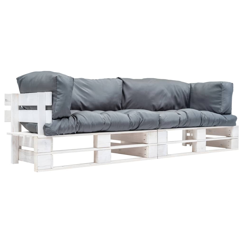 2 Piece Garden Pallet Sofa Set with Gray Cushions Pine Wood