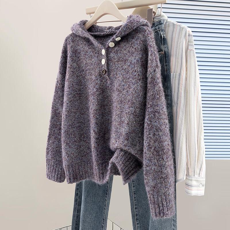 Women's Cozy Hooded Lamb Wool Blend Loose Pullover