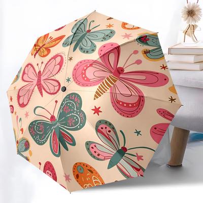 1pc Butterfly Pattern Automatic Folding Umbrella - Compact 8-Rib Design, Durable Plastic & Iron, Daily Use Z1230074