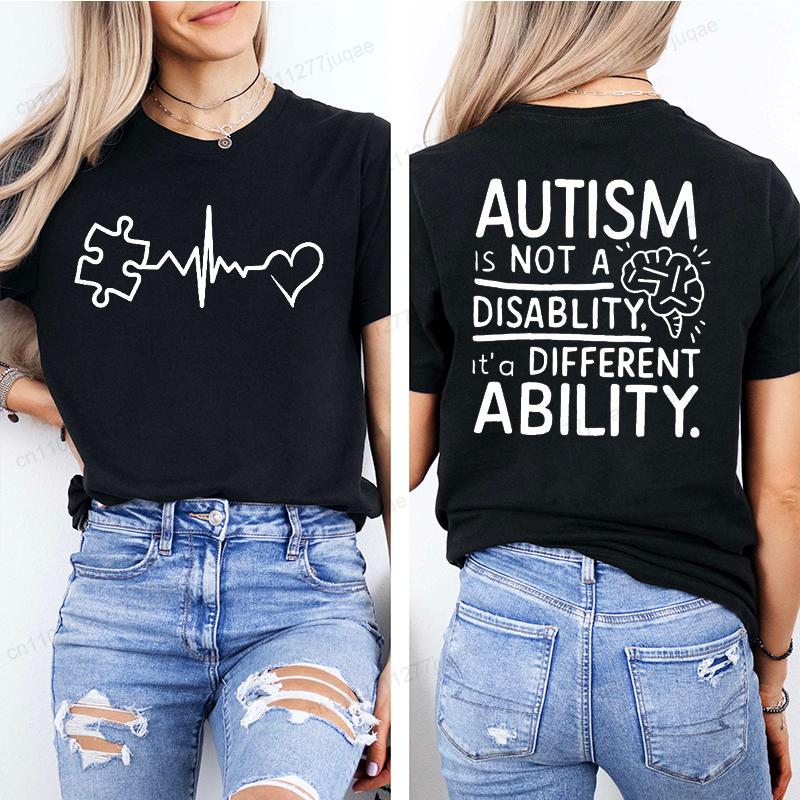 Women Autism It s Not A Disability It s A Different Ability Fashion Casual Short Sleeve T-shirt Graphic Tshirts Women T Shirts M