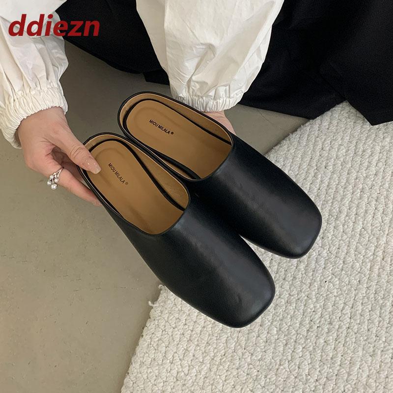 Fashion Fashion Square Toe Ladies Flats Slippers Sandals Shoes Female Footwear Flats Slides Slippers Shoes For Women Mules 2025 New