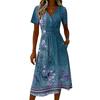 Damen-Kleid mit Blumenmuster, lässig und modisch, kurzärmelig, V-Ausschnitt