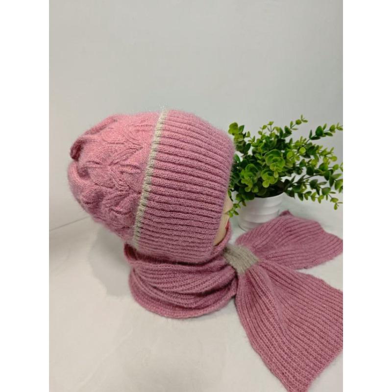 Scarf Integrated Hat Winter Women's New Scarf Hat Warm Knitted Headgear Plush Thickened Wool Hat Knitted Hat