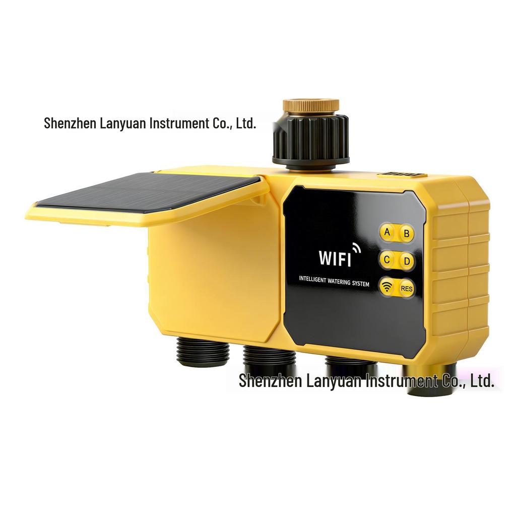 Graffiti Solar-Powered Smart WiFi Water Valve Control for Automatic Four-Way Irrigation and Remote Flower Watering Timer