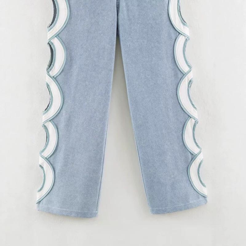 2026 Summer European & American Style High-Waist Cutout Denim Straight-Leg Pants