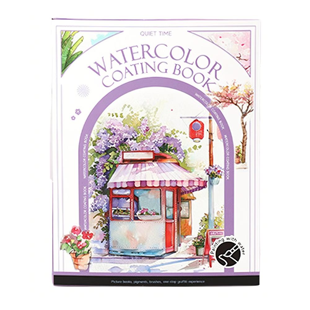 Travel Watercolor Painting Set with Tri-Fold Book, Built-in 12 Colors & Stress Relief Note Paper for DIY Art Folding Book