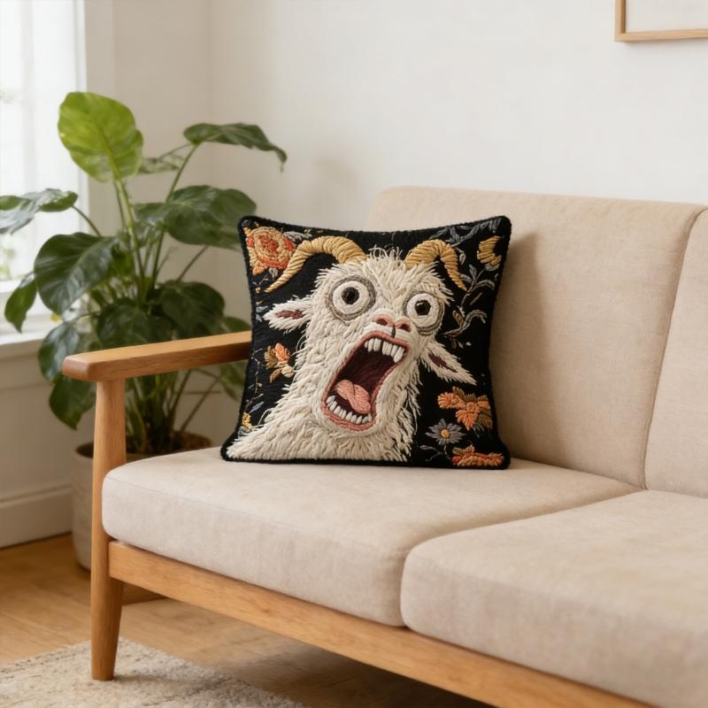 Funny Screaming Goat Throw Cushion Cover Crazy Animal Graphics 2D Flat Printed Decorative Square Pillowcase Decors