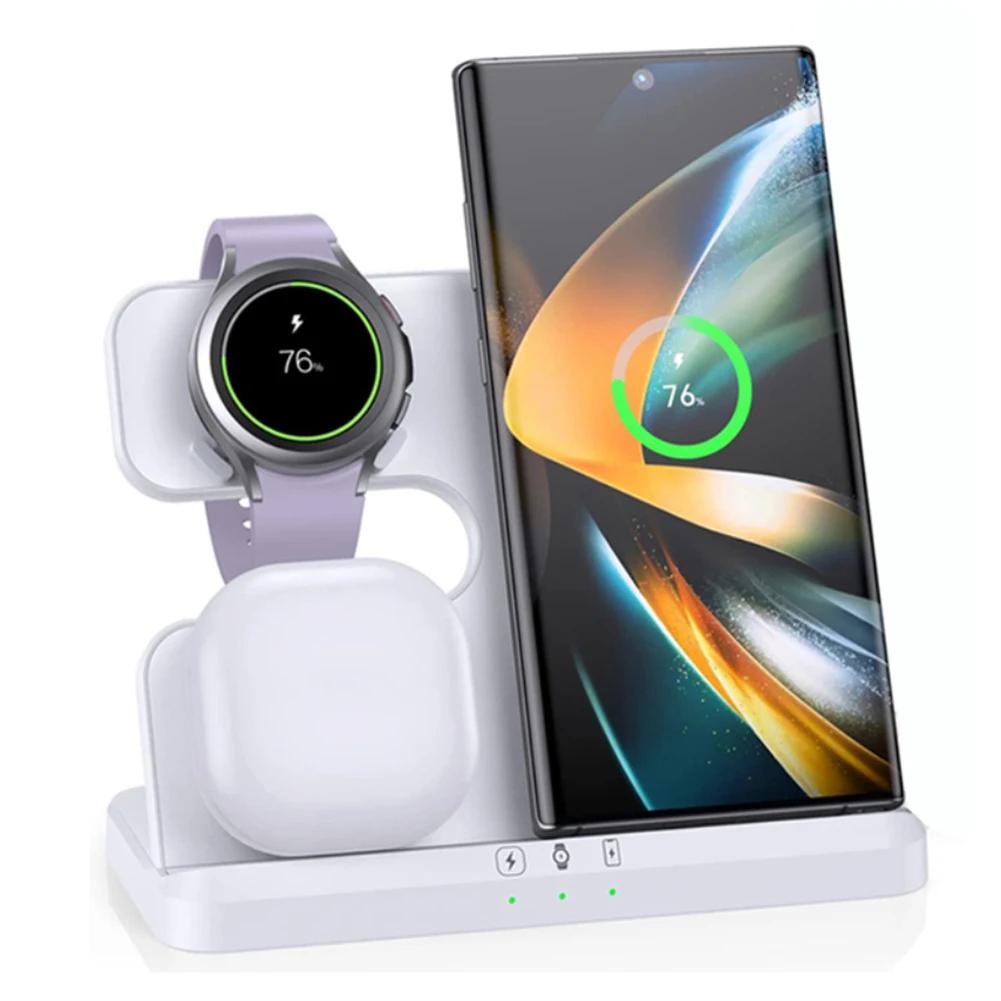 3 In 1 Wireless Charging Station Holder Multiple Devices Wireless Charger Dock With Type C Cable For Watch Earphones Smart Phone