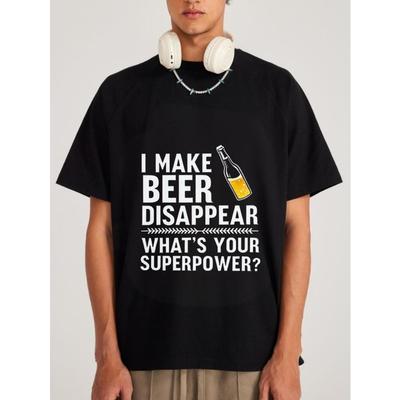 White T-Shirt with Beer Disappear Superpower Print for Casual Wear