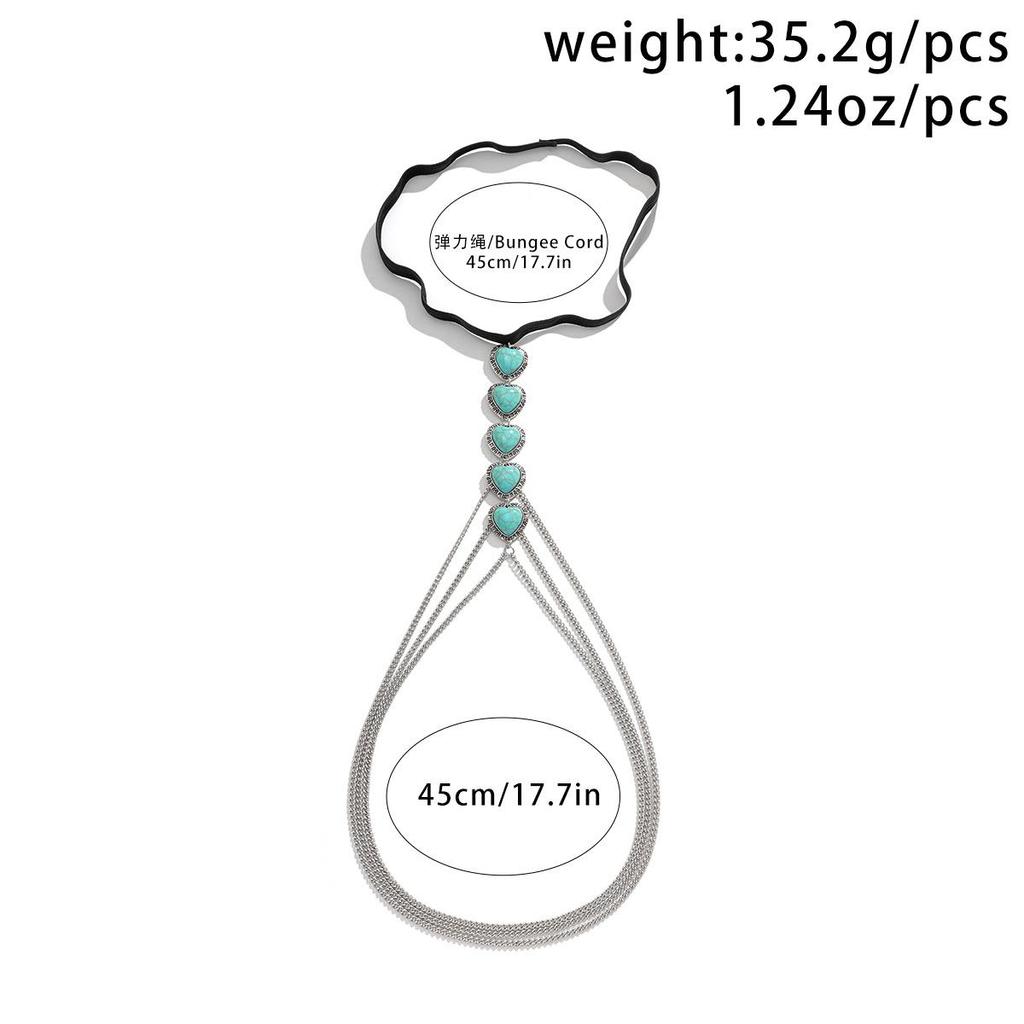 Dusk Hjerteformet benringsett Sexy ørestikker Halskjedesett Flerlags elastisk fottøy Kreativt hjerteformet turkis halskjede for kvinner