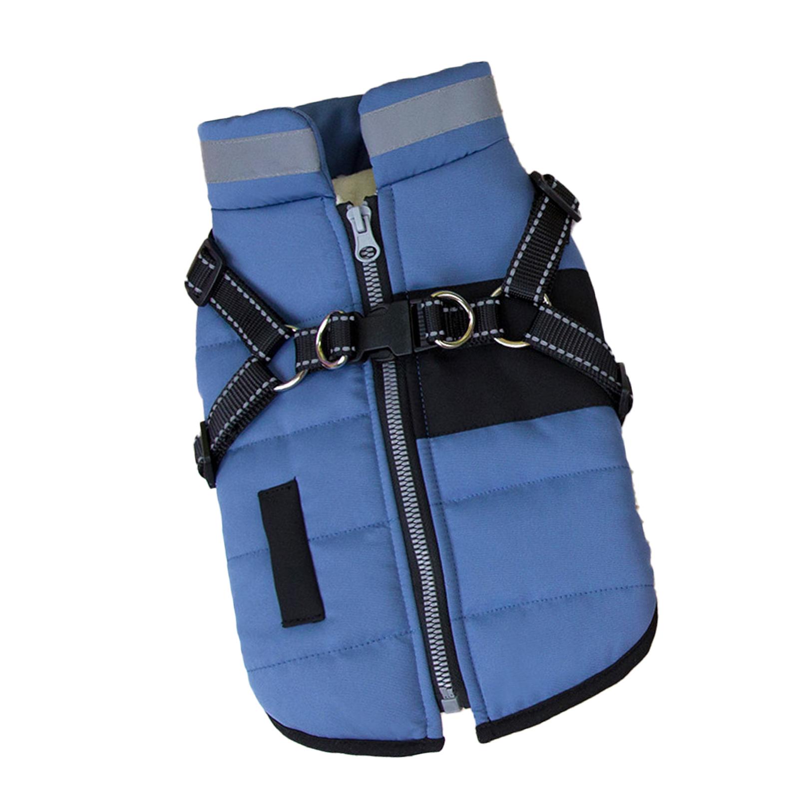 

Windproof Dog Winter Coat Warm Zippered Jackets with Traction Hook Outdoor Activity Dog Padded Coat for Walking Camping M синий