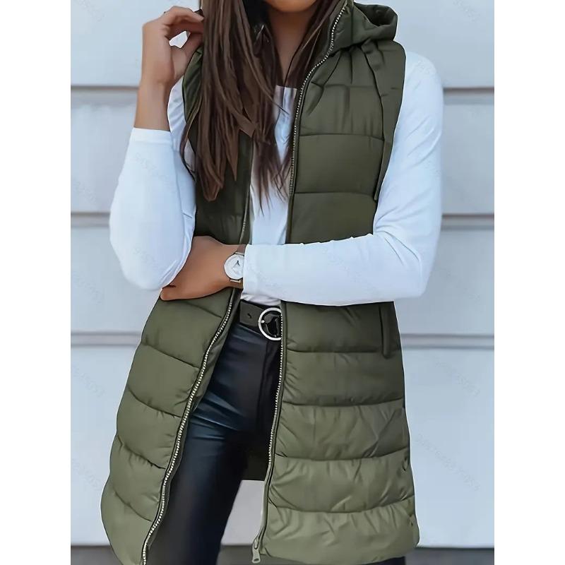 New women's coat solid color medium and long vest hooded slim sleeveless coat women