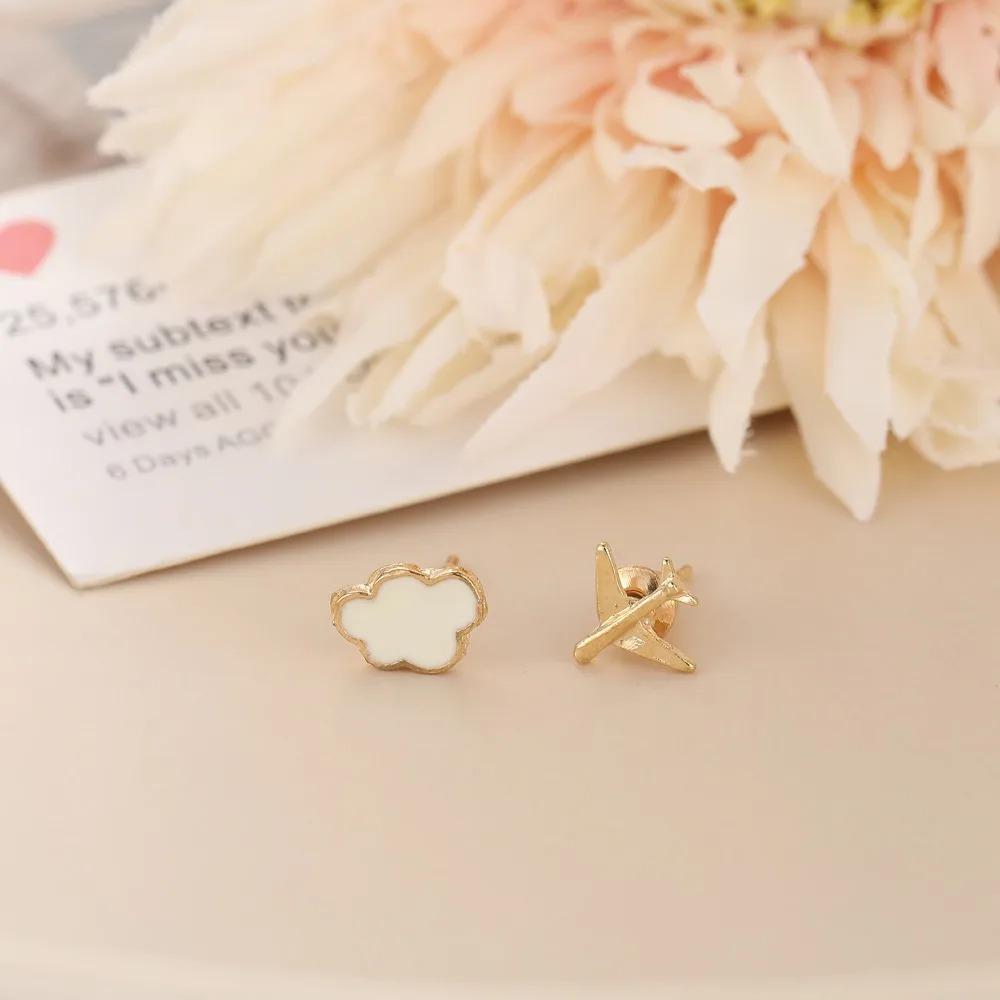 Fashion Cute Cloud Airplane Small Earrings for Women Ear Stud Girls Creative Sweet Dripping White Earrings Jewelry Accessories