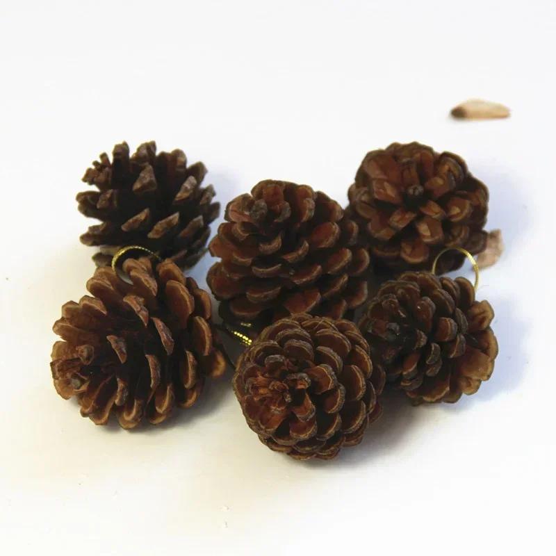 6-pack Christmas Tree Pendants Natural Primary Color Pine Cones 4-5 Cm Christmas Supplies On-site Decoration Christmas