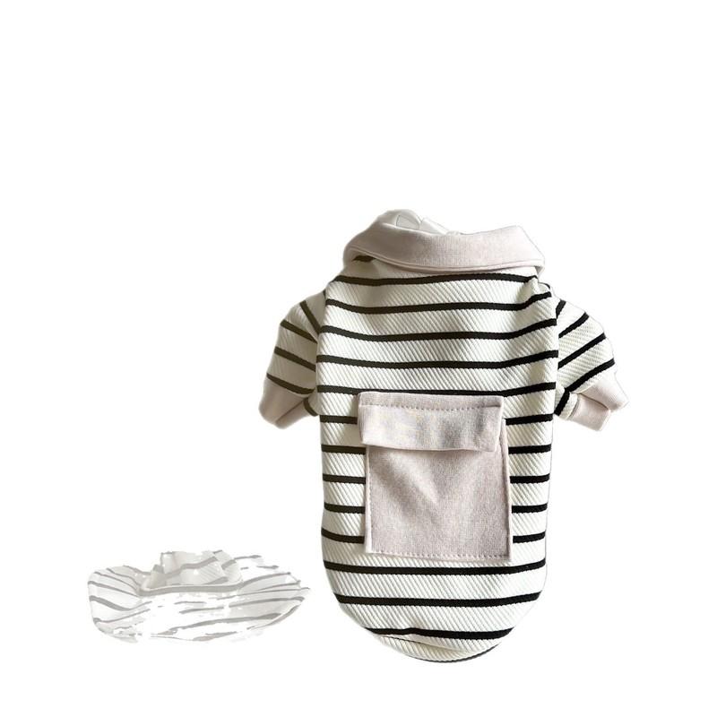 Autumn/Winter Pet Striped Bottom Shirt Cute Hat Set Teddy Cat Hoodie Dog Clothes for Small Dogs Puppy Clothes