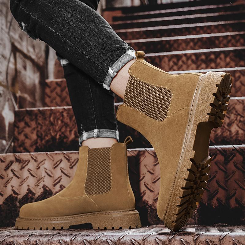 Italian Brand Men Chelsea Boots Genuine Leather Casual High Top Boots Antiskid Ankle Boots All-match Street Fashion Classic Boot