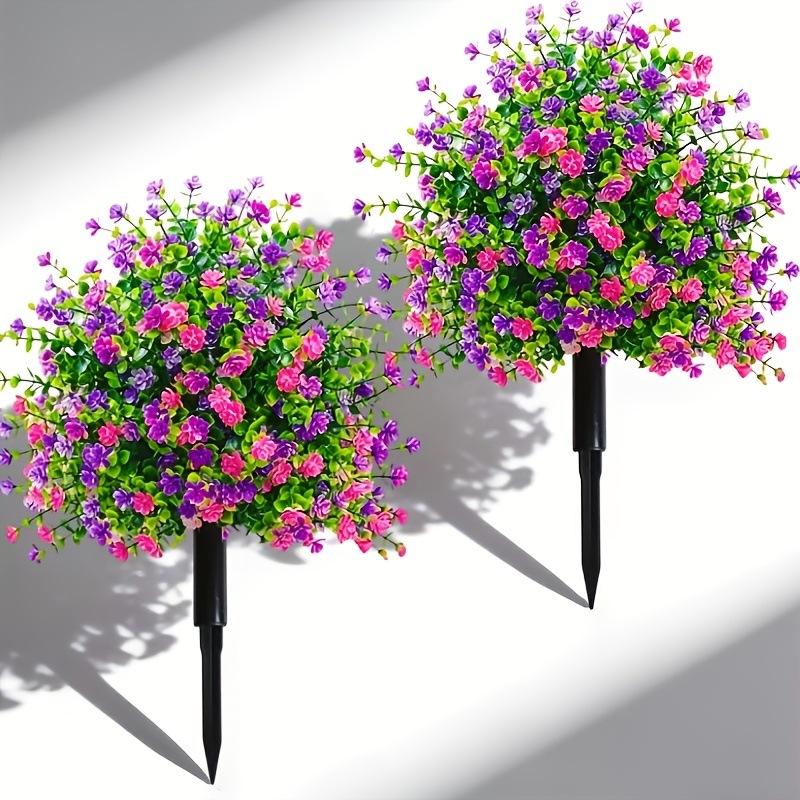 2Pcs Artificial Camellia Eucalyptus Ground Plug Flower Topiary Ball Tree UV Resistant Fake Outdoor Plants For Garden Yard Lawn Patio Decor