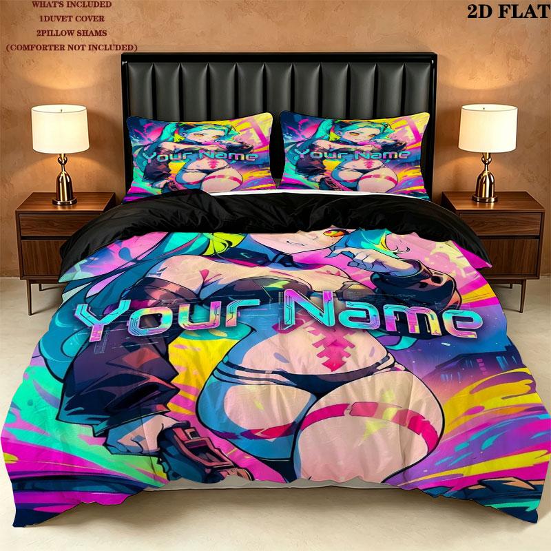 Cyberpunk Edgerunner Custom Name Pattern Bedding Quilt Set Quilt Cover Pillowcase Home Gift(1 * duvet cover + 2 * pillowcase, without core)