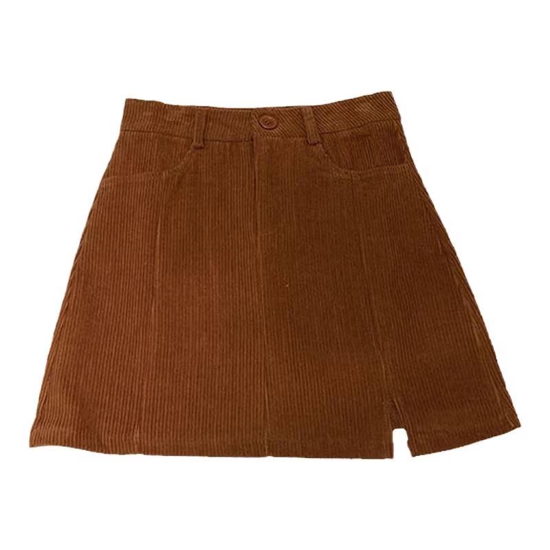 2024 Women's High-Waist Corduroy A-Line Mini Skirt - Slimming, Petite, Korean Style for Autumn