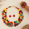 African Jewelry Set Bohemian Multi-layer Colorful Wooden Beads Beaded Necklace Earrings Bracelet For Women Party Accessories
