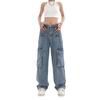 Women's American Hip-Hop Multi-Pocket Wide-Leg Jeans - Loose Fit, Straight-Leg Trousers