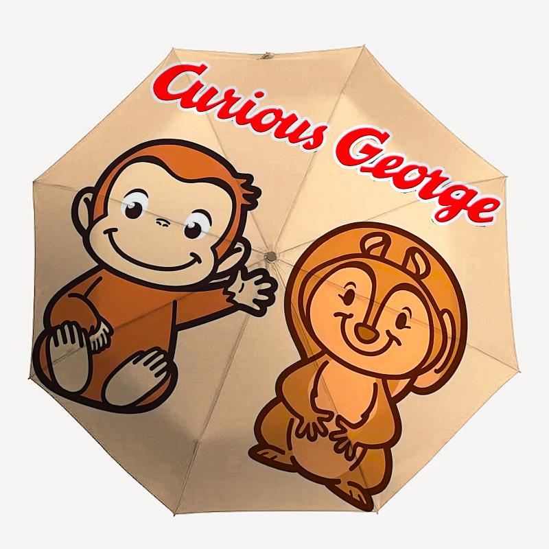 Curious George, Monkey Automatic Opening and Closing, 8 Rib Structure Portable Umbrella, Suitable for Men and Women In All Seasons Perfect